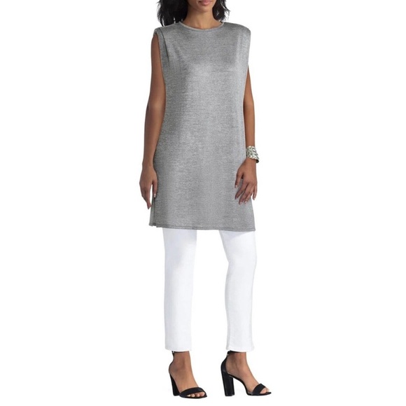 H Halston | Gray Tunic Knit Shoulder Pad Top - Picture 3 of 11